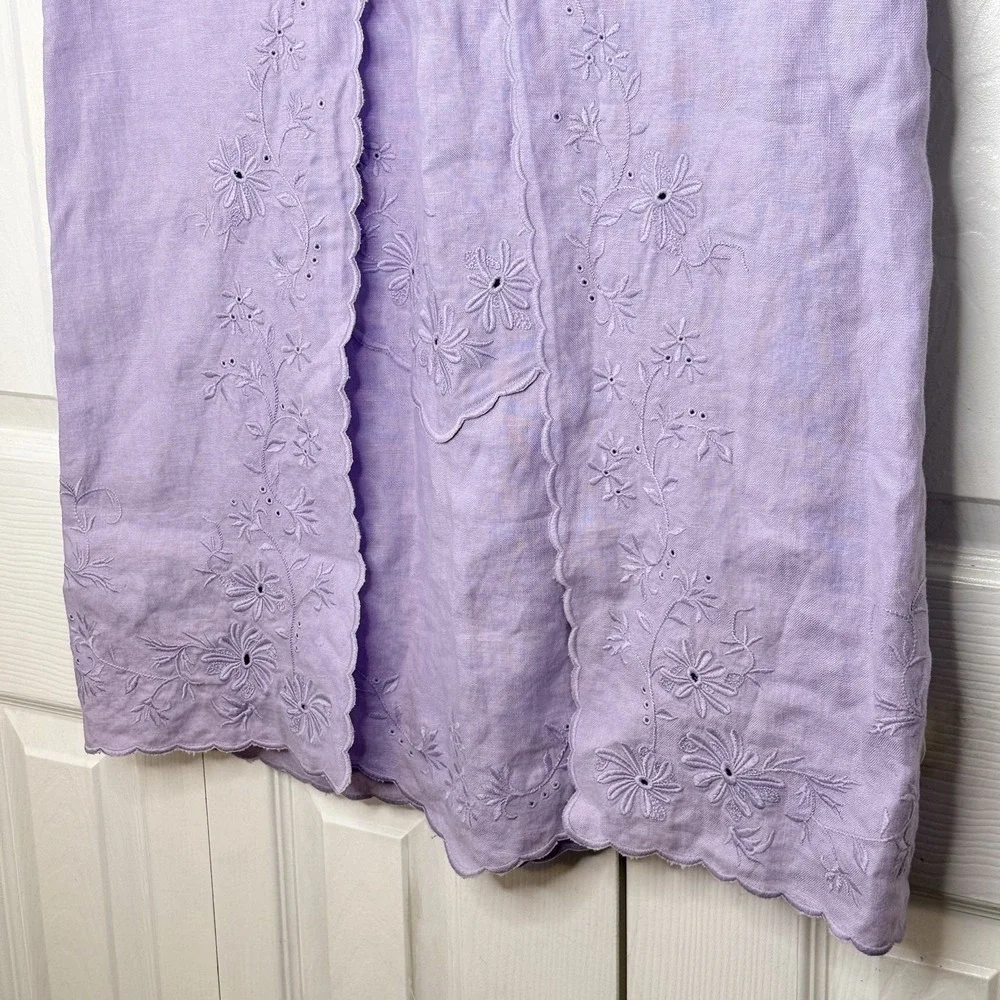 NWT J. Jill Linen Maxi Skirt Size 6 Lavender Purple Floral Embroidered Scallop